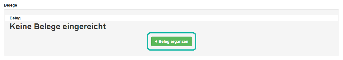 Screenshot der Sektion Belege mit markiertem "Beleg ergänzen"-Button
