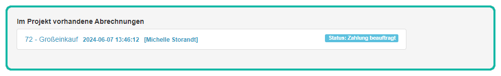 Screenshot der Projektübersicht mit Markierung der vorhandenen Abrechnungen