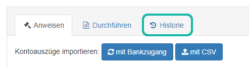 Screenshot von der Seite "Buchen" mit Markierung des Reiters "Historie"