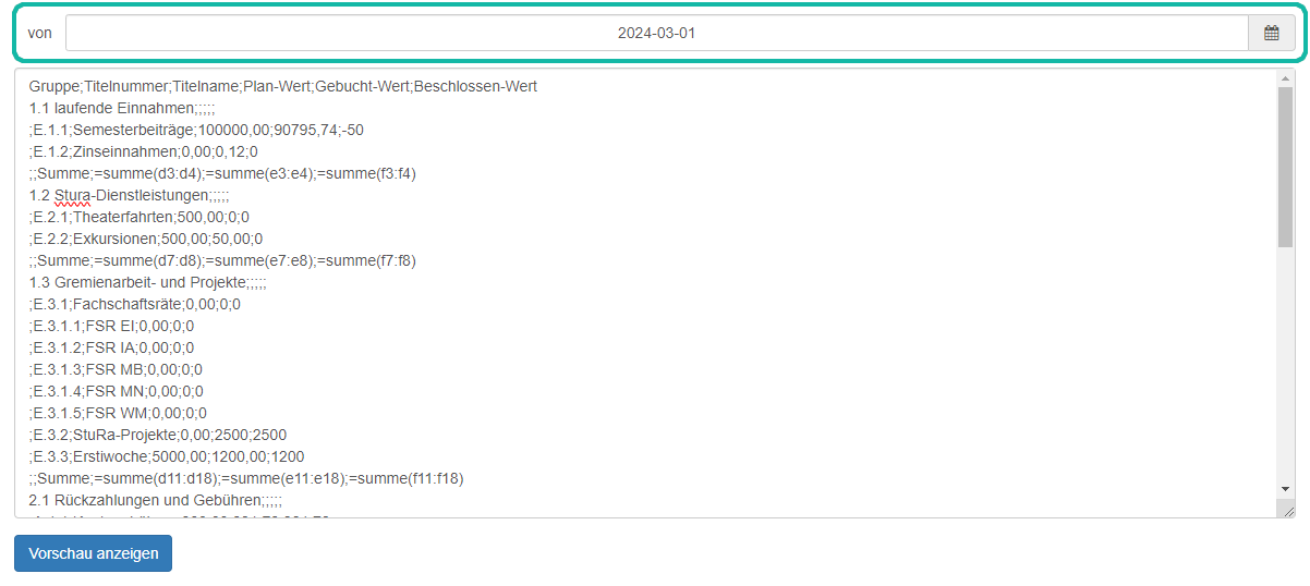 Screenshot der Seite zum Anlegen eines neuen Haushaltsplans mit Markierung des Datumfelds
