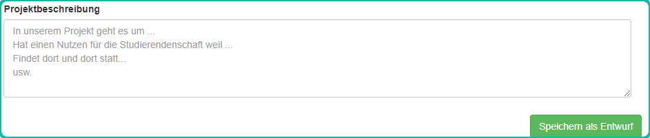 Screenshot vom Feld "Projektbeschreibung" der Maske zum Projekterstellen