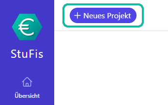 Screenshot der Schaltfläche "Neues Projekt" auf der Startseite
